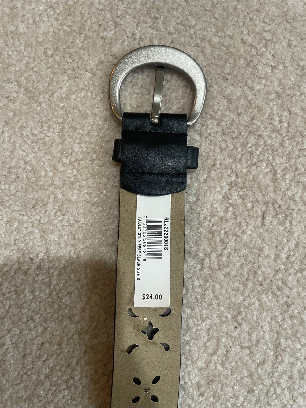 Rue21 Black & Tan Floral Cutout Belt with Silver Buckle - Picture 2 of 3